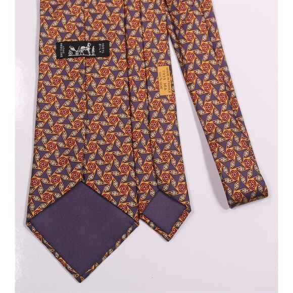 Hermes 7939 MA Blue Gold Red Geometric Print Silk Necktie Tie - Picture 4 of 6
